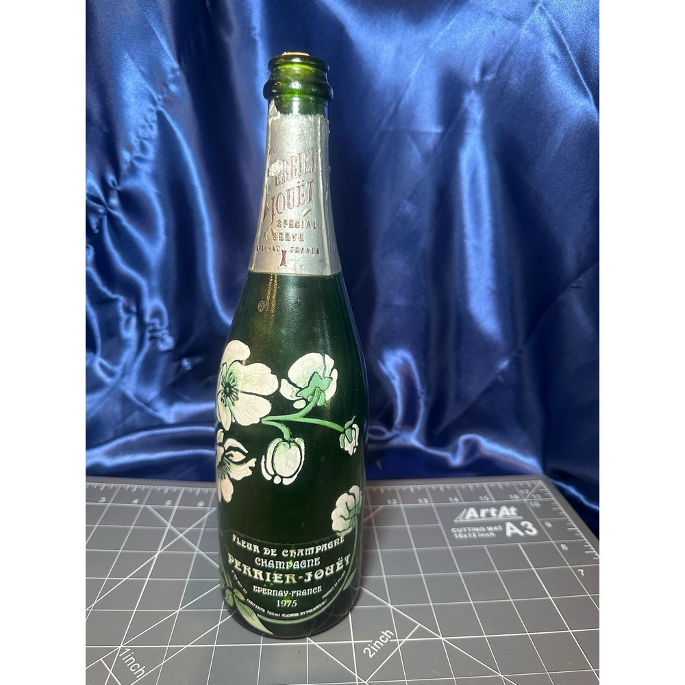 Vintage Collectible 1975 Brut Perrier Jouet Fleur de Champagne Painted Bottle